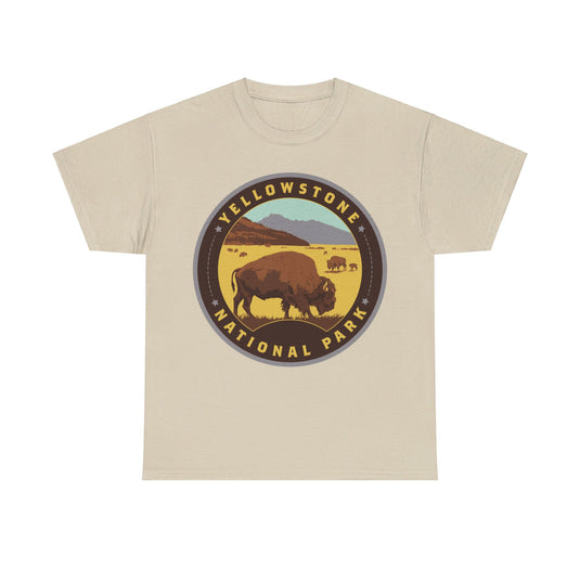 Yellowstone National Park Idaho Montana Wyoming Round Logo T-shirt