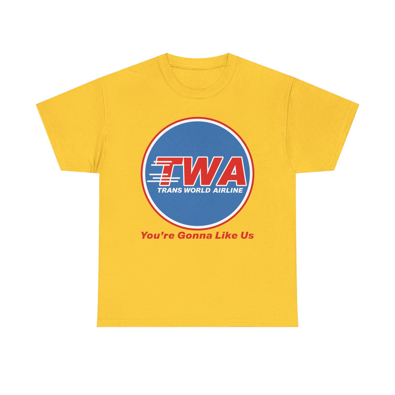 Load image into Gallery viewer, TWA Trans World Airline Classic Globe Logo Gonna Like Us T-shirt
