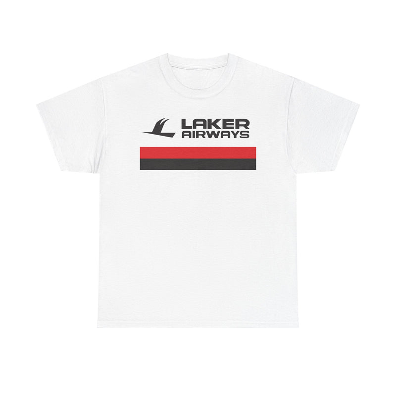 Load image into Gallery viewer, Laker Airways Vintage UK Airline Red Stripe Aviation Memorabilia T-shirt
