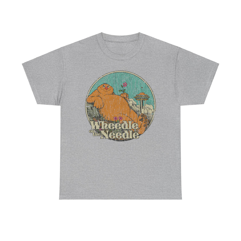 Load image into Gallery viewer, Wheedle on the Needle 1974 Seattle Washington Nostalgic Illustrated Book T-shirt
