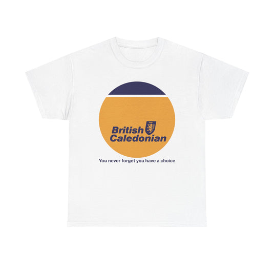 British Caledonian Yellow Circle Never Forget Choice Slogan Airline T-shirt