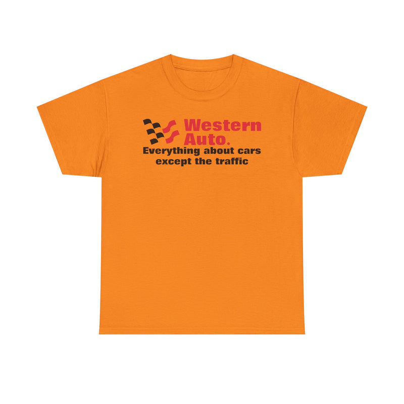Load image into Gallery viewer, Western Auto Everything About Cars Except the Traffic Checkered Flag T-shirt
