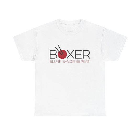 Boxer Ramen T-Shirt Defunct Restaurant Chain Slurp Savor Repeat Noodle Tee