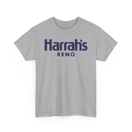 Harrah’s Reno Defunct Casino Logo Purple Graphic T-Shirt Nevada Gambling Resort Tee