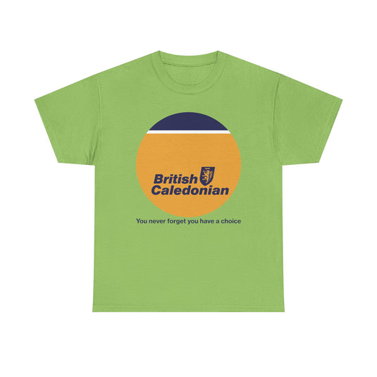 British Caledonian Yellow Circle Never Forget Choice Slogan Airline T-shirt