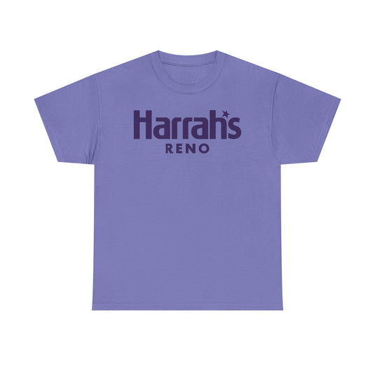 Harrah’s Reno Defunct Casino Logo Purple Graphic T-Shirt Nevada Gambling Resort Tee