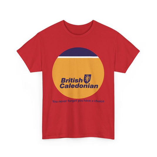 British Caledonian Yellow Circle Never Forget Choice Slogan Airline T-shirt