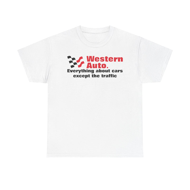 Load image into Gallery viewer, Western Auto Everything About Cars Except the Traffic Checkered Flag T-shirt
