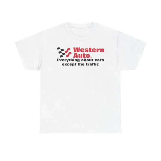 Western Auto Everything About Cars Except the Traffic Checkered Flag T-shirt