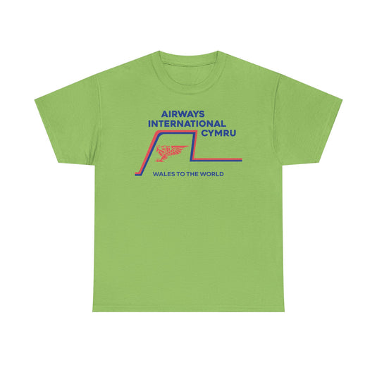 Airways International Cymru Wales To The World Vintage Airline Logo T-shirt