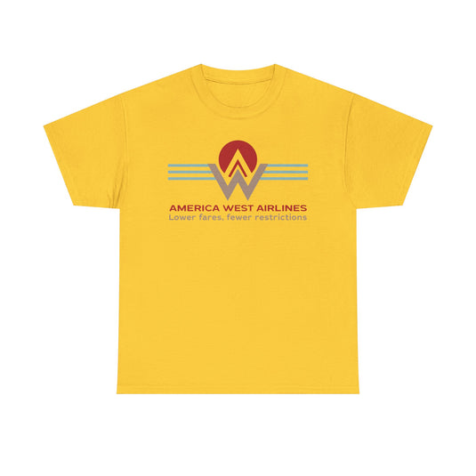 America West Airlines Mountain Sunrise Logo Lower Fares T-shirt