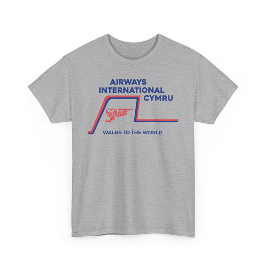 Airways International Cymru Wales To The World Vintage Airline Logo T-shirt