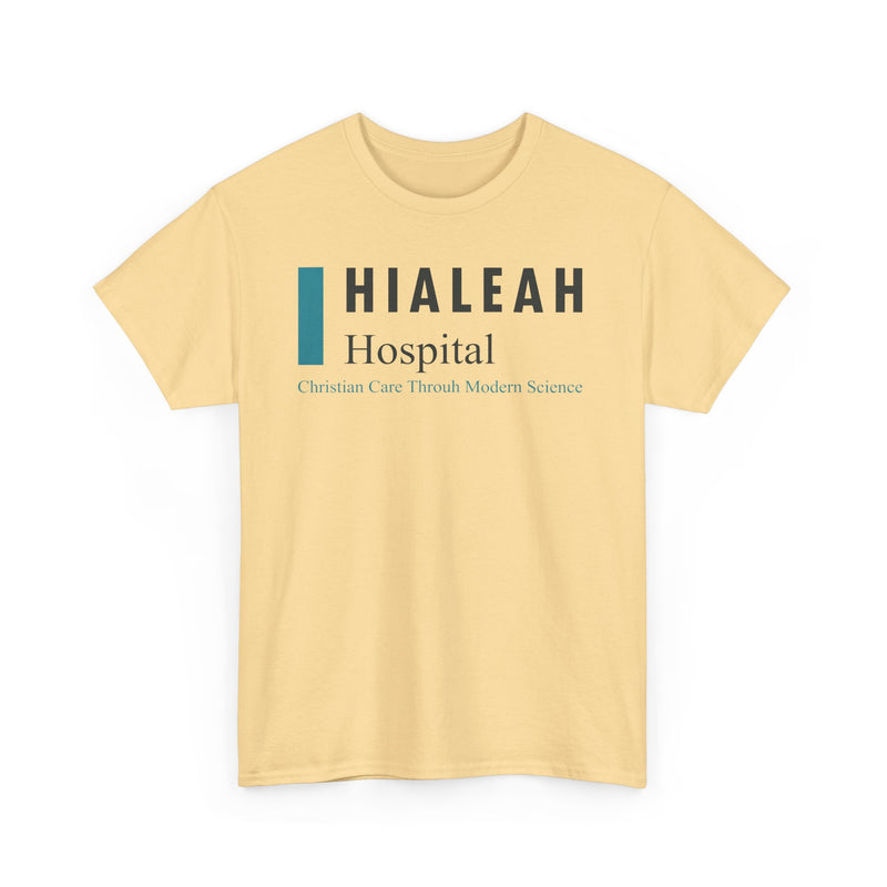 Load image into Gallery viewer, Hialeah Hospital Defunct Logo Christian Care Through Modern Science T-Shirt Medical Tee
