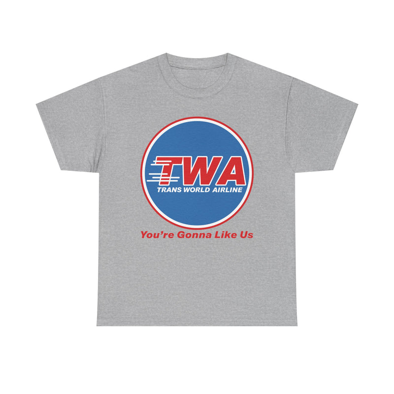 Load image into Gallery viewer, TWA Trans World Airline Classic Globe Logo Gonna Like Us T-shirt
