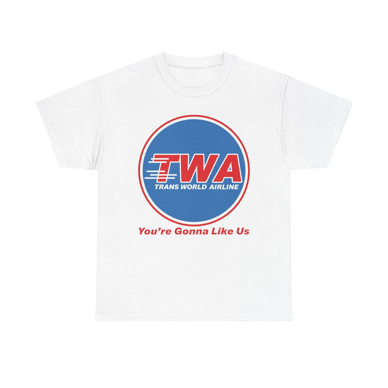 Load image into Gallery viewer, TWA Trans World Airline Classic Globe Logo Gonna Like Us T-shirt
