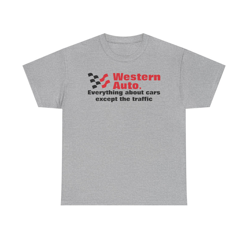 Load image into Gallery viewer, Western Auto Everything About Cars Except the Traffic Checkered Flag T-shirt
