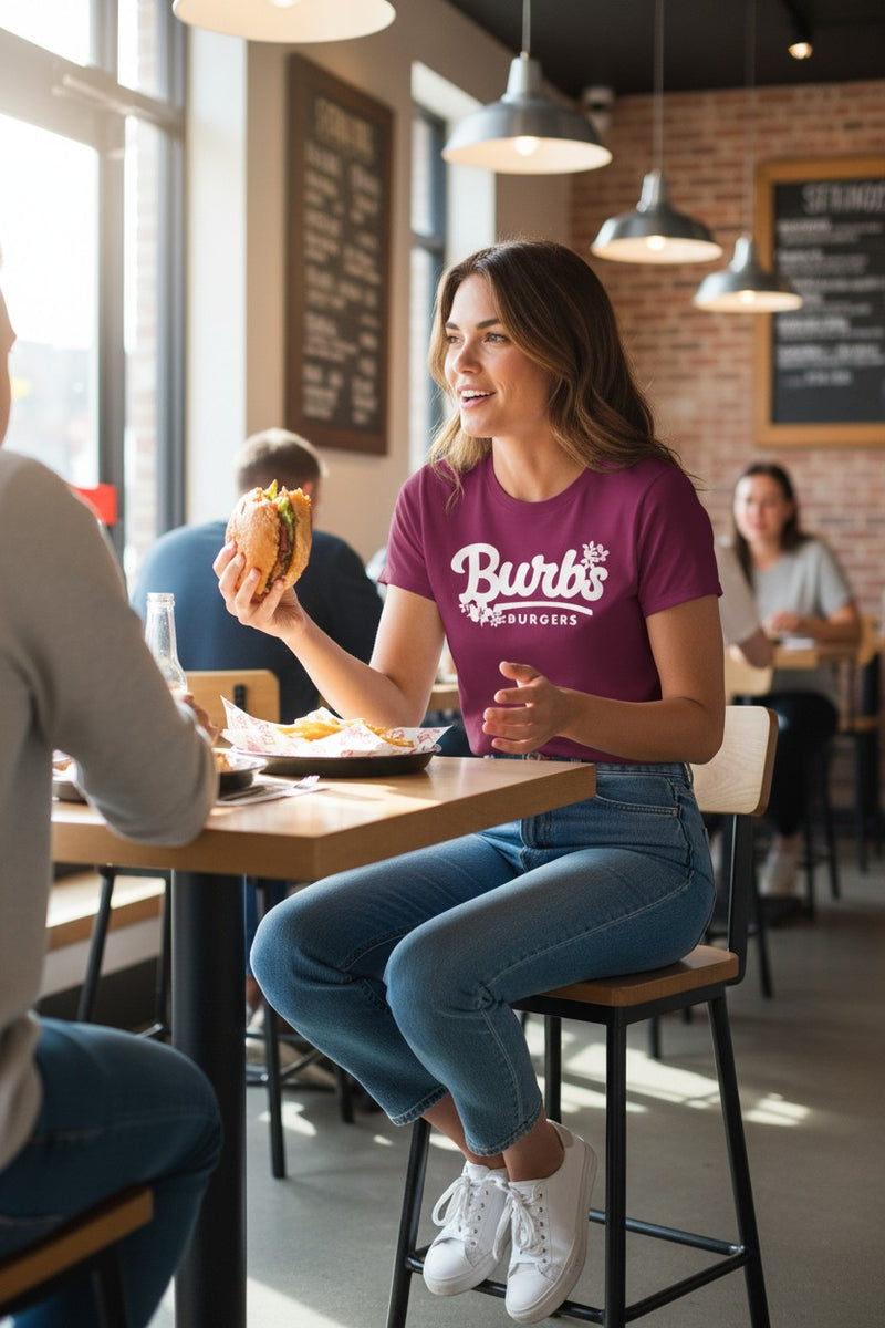 Load image into Gallery viewer, Burbs Burgers T-Shirt - Burger Restaurant Industry Defunct Logo Tee
