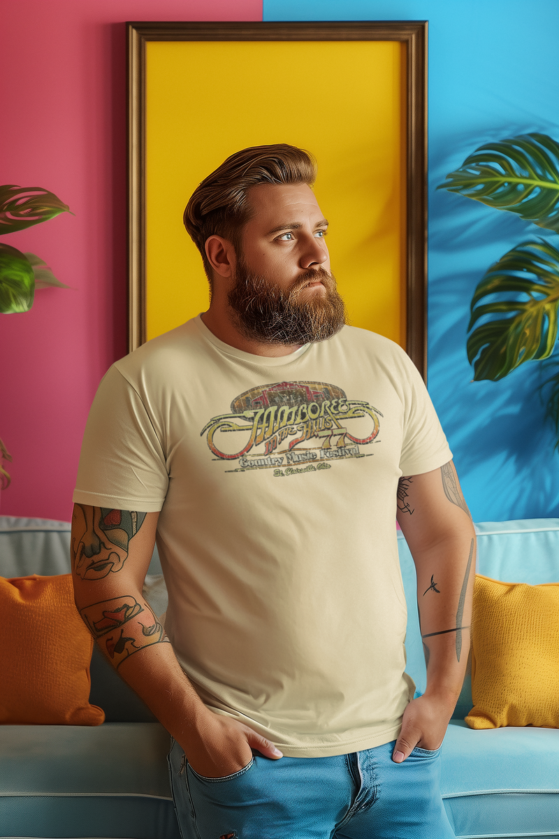 Load image into Gallery viewer, Jamboree in the Hills 1977 Music Festival Distressed Print T-shirt
