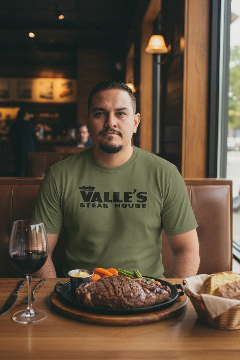 Load image into Gallery viewer, Valle's Steak House T-Shirt - Steakhouse Industry Defunct Logo Tee
