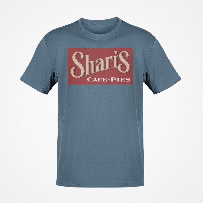 Load image into Gallery viewer, Sharis Cafe Pies T-Shirt - Restaurant Industry Defunct Logo Tee
