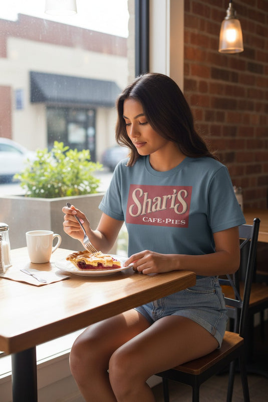 Sharis Cafe Pies T-Shirt - Restaurant Industry Defunct Logo Tee