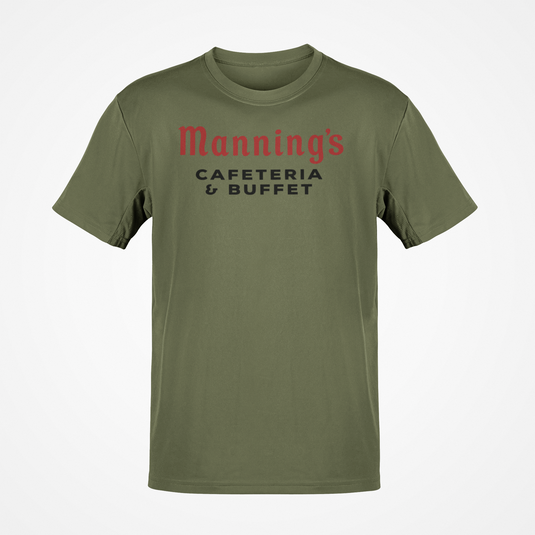 Manning's Cafeterias T-Shirt - Restaurant Industry Defunct Logo Tee