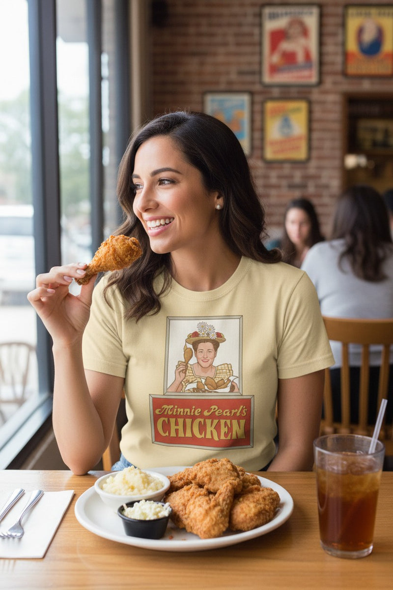 Load image into Gallery viewer, Minnie Pearl's Chicken T-Shirt - Fried Chicken Industry Defunct Tee
