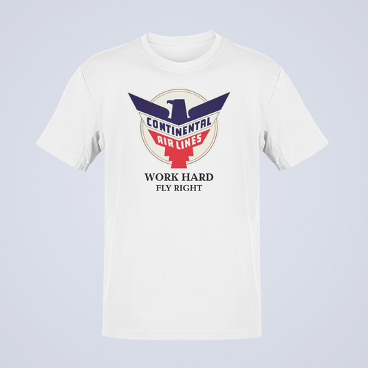 Continental Airlines Red White Blue Eagle Work Hard Fly Right T-shirt