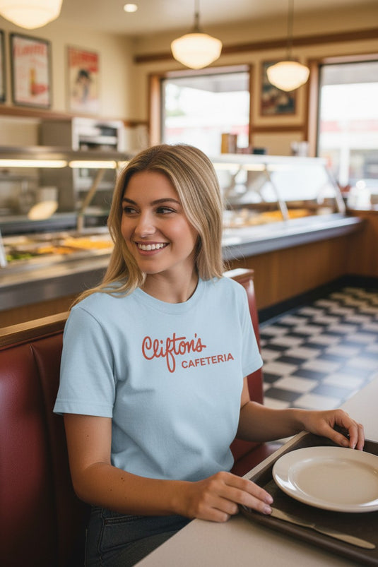 Clifton's Cafeteria T-Shirt - Cafeteria Restaurant Industry Defunct Logo Tee