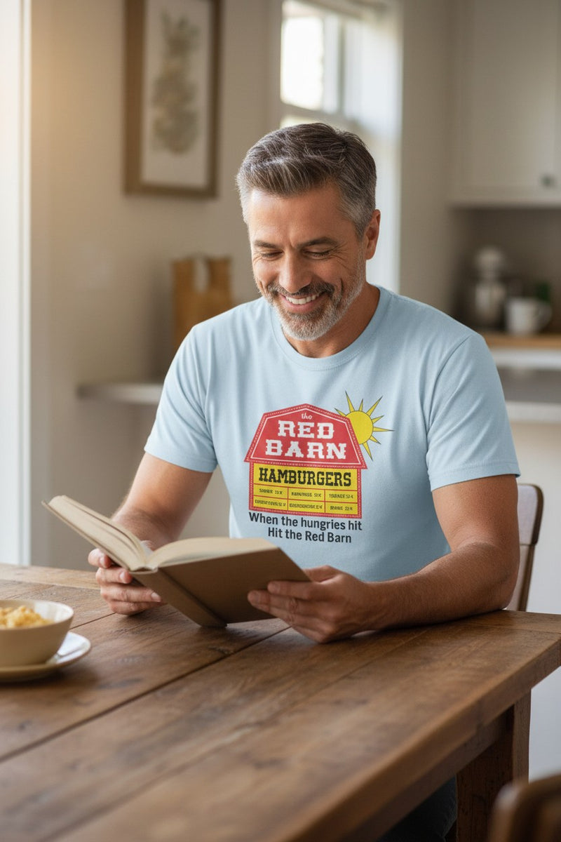 Load image into Gallery viewer, Red Barn Hamburgers Vintage Fast Food Logo Classic Chain Restaurant T-Shirt
