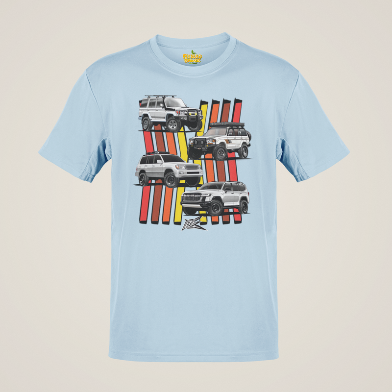 Load image into Gallery viewer, Toyota Land Cruiser Generations Retro TRD Racing Banner Car T-shirt
