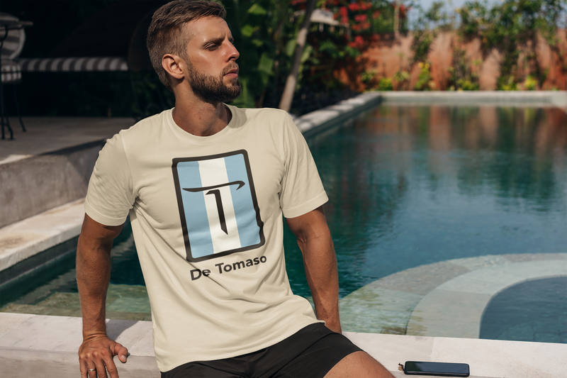 Load image into Gallery viewer, De Tomaso Italian Sports Car Manufacturer Blue Stripe T-shirt
