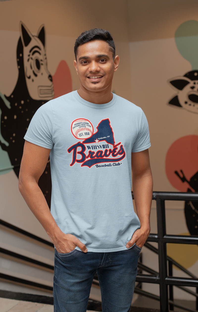 Load image into Gallery viewer, Wellsville Braves Nostalgic Retro Baseball Team T-shirt
